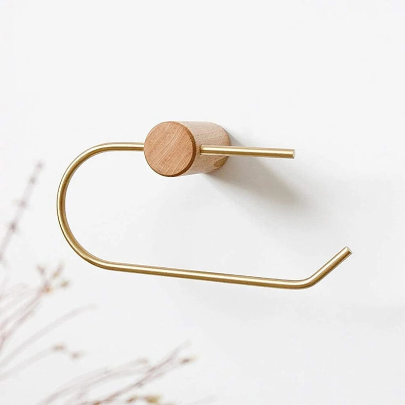 Puidust tualettpaberihoidik ilma puurita Köögis hoidmine Messingist käterätikuivatid Vannitoatarvikud Isekleepuv seinale kinnitatav salvrätikuriiul