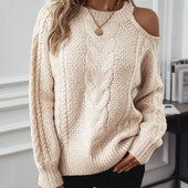 Pulover cu umăr uni cu gâtul în formă de O femeie 2024, toamnă iarnă, pulovere tricotate de avangardă sexy, topuri casual la modă