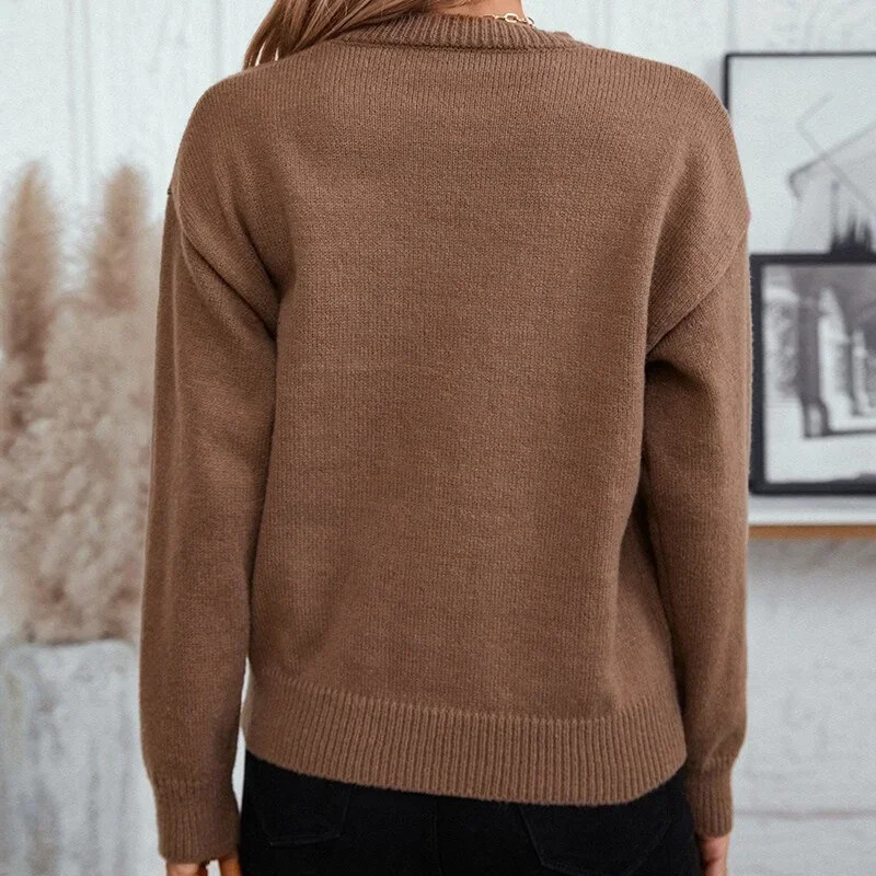 Ziedu trikotāžas džemperis ar apaļu apkakli sievietēm rudens/ziema Jauns, brīvs, ērts džemperis trikotāžas džemperi Moderni, moderni topi