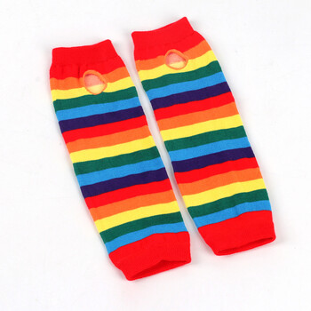 Rainbow μακρυμάνικο Γυναικείο Winter Warmers Knit Cuffs Γάντια Πολύχρωμα ριγέ μανίκια Holiday Party Cover μπράτσο Cosplay Gloves