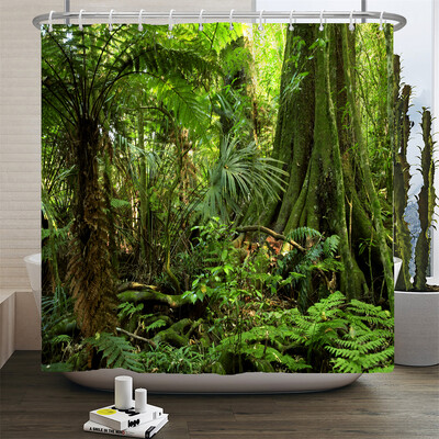 Perdele de duș cu peisaj natural de pădure Perdele de baie cu imprimare 3d Țesătură lavabilă din poliester cu cârlige Ecran decorativ pentru casă