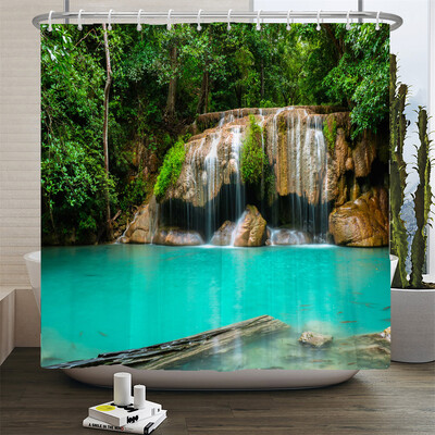 Perdele de duș cu peisaj natural de pădure Perdele de baie cu imprimare 3d Țesătură lavabilă din poliester cu cârlige Ecran decorativ pentru casă