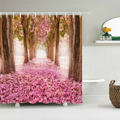 Perdele de duș cu peisaj natural de pădure Perdele de baie cu imprimare 3d Țesătură lavabilă din poliester cu cârlige Ecran decorativ pentru casă