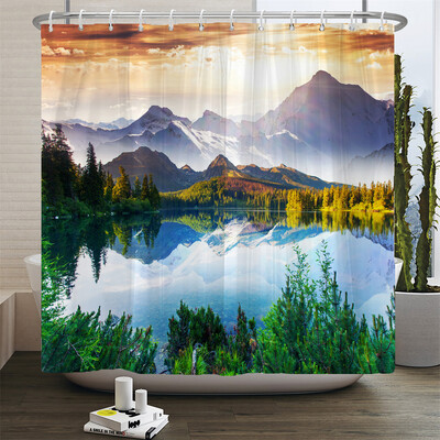 Perdele de duș cu peisaj natural de pădure Perdele de baie cu imprimare 3d Țesătură lavabilă din poliester cu cârlige Ecran decorativ pentru casă