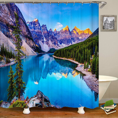 Perdele de duș cu peisaj natural de pădure Perdele de baie cu imprimare 3d Țesătură lavabilă din poliester cu cârlige Ecran decorativ pentru casă