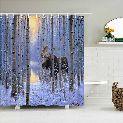 Perdele de duș cu peisaj natural de pădure Perdele de baie cu imprimare 3d Țesătură lavabilă din poliester cu cârlige Ecran decorativ pentru casă