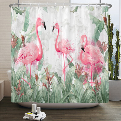 Flamingo dušikardinad roheliste lehtedega vannituba veekindel polüesterkangast trükkimine dušikardina kaunistus vanniekraan