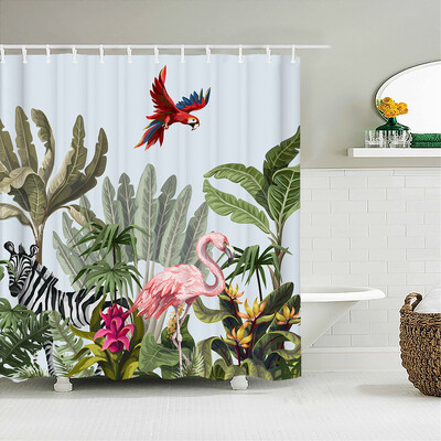 Flamingo dušikardinad roheliste lehtedega vannituba veekindel polüesterkangast trükkimine dušikardina kaunistus vanniekraan