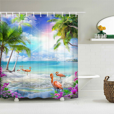 Flamingo dušikardinad roheliste lehtedega vannituba veekindel polüesterkangast trükkimine dušikardina kaunistus vanniekraan