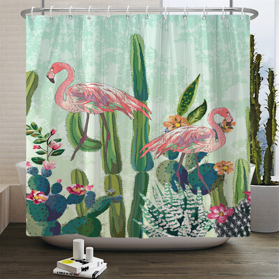 Flamingo dušikardinad roheliste lehtedega vannituba veekindel polüesterkangast trükkimine dušikardina kaunistus vanniekraan