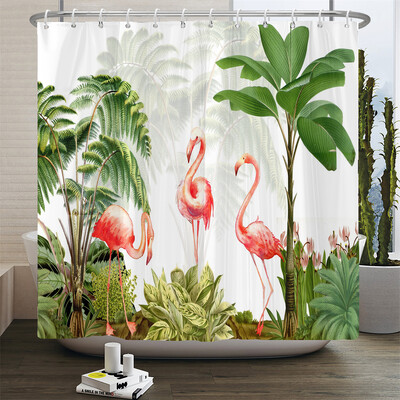 Flamingo dušikardinad roheliste lehtedega vannituba veekindel polüesterkangast trükkimine dušikardina kaunistus vanniekraan