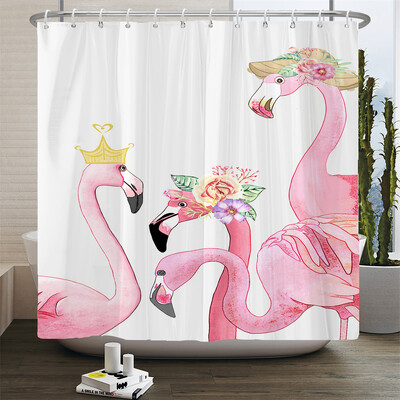 Flamingo dušikardinad roheliste lehtedega vannituba veekindel polüesterkangast trükkimine dušikardina kaunistus vanniekraan