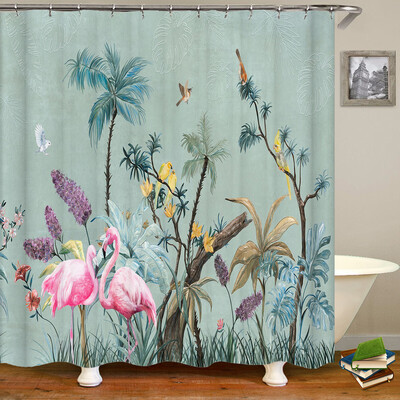 Flamingo dušikardinad roheliste lehtedega vannituba veekindel polüesterkangast trükkimine dušikardina kaunistus vanniekraan