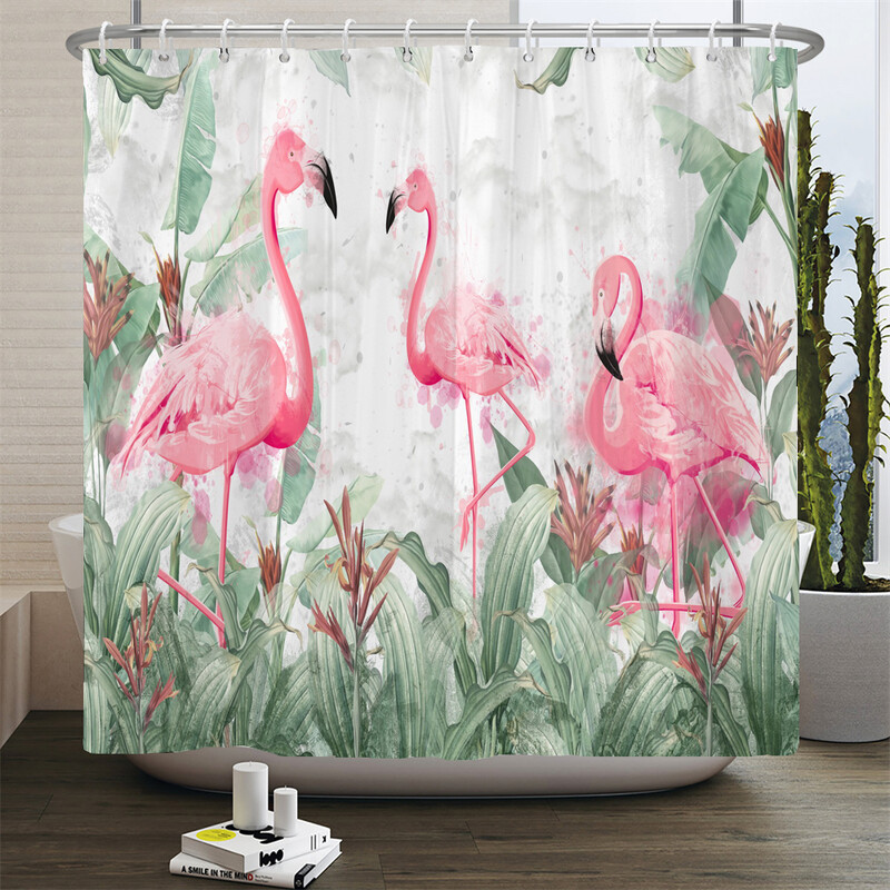 Flamingo dušikardinad roheliste lehtedega vannituba veekindel polüesterkangast trükkimine dušikardina kaunistus vanniekraan