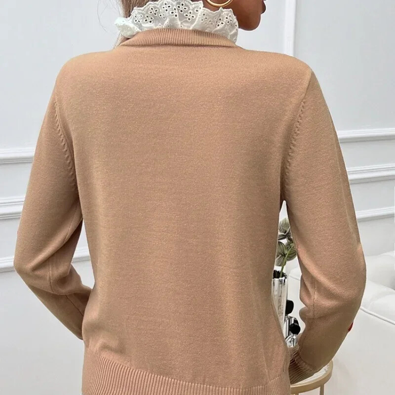 Toamnă Iarnă Pulover Nou din Dantela Inimă Femei 2024 Temperament Casual Pulovere tricotate cu gâtul O Femeie Confortabilă La modă Topuri largi