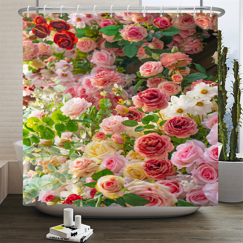 ruralitate flori proaspete perdele de duș de perete perdea de duș de baie perdea de baie din material 3D cu cârlige ecran de baie impermeabil