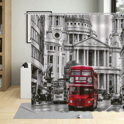 Europos miesto gatvės stiliaus juoda balta gatvės vaizdas dušo užuolaidos vintažinio pastato dekoro ekranai vonios kambario užuolaidos su kabliukais