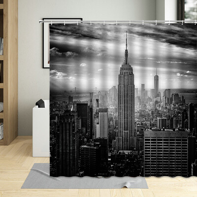 Europos miesto gatvės stiliaus juoda balta gatvės vaizdas dušo užuolaidos vintažinio pastato dekoro ekranai vonios kambario užuolaidos su kabliukais