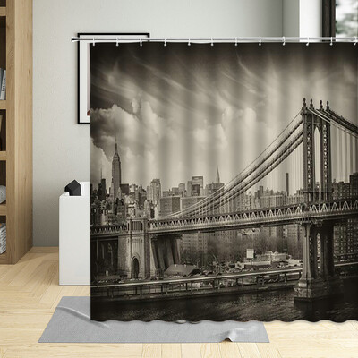 Europos miesto gatvės stiliaus juoda balta gatvės vaizdas dušo užuolaidos vintažinio pastato dekoro ekranai vonios kambario užuolaidos su kabliukais