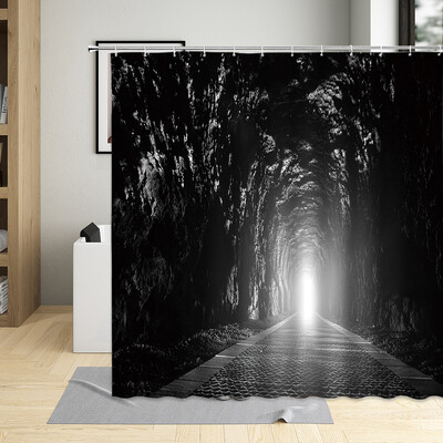Europos miesto gatvės stiliaus juoda balta gatvės vaizdas dušo užuolaidos vintažinio pastato dekoro ekranai vonios kambario užuolaidos su kabliukais