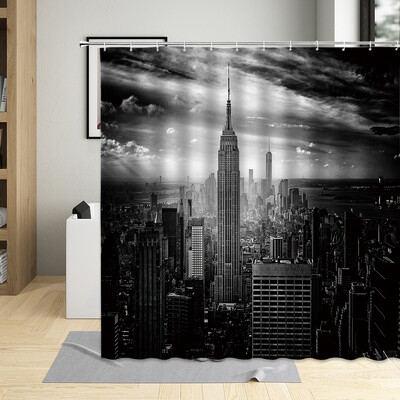 Europos miesto gatvės stiliaus juoda balta gatvės vaizdas dušo užuolaidos vintažinio pastato dekoro ekranai vonios kambario užuolaidos su kabliukais