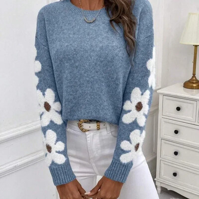 2025. aasta lillelised Jacquard-pulloversid, naiste sügistalv, elegantne temperament kootud kampsun, naiste mood, vabaaja kampsunid, topid