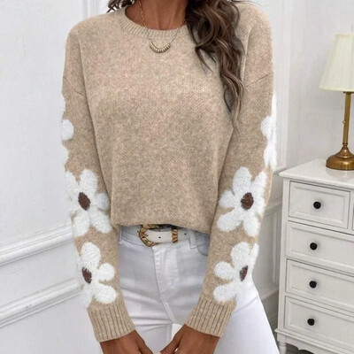 2025. aasta lillelised Jacquard-pulloversid, naiste sügistalv, elegantne temperament kootud kampsun, naiste mood, vabaaja kampsunid, topid