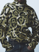 Sieviešu 2024. gada ziemas Eiropas un Amerikas retro stila brīvs apkakles apkakle ar garām piedurknēm, dzīvnieku raksta žakarda trikotāžas džemperis