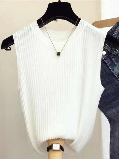 zjais Vasaros pavasario viršutiniai marškinėliai Moteriški megzti marškinėliai be rankovių Moteriški Elastingi Liekni laisvalaikio liemenės Apkarpyti viršutiniai marškinėliai Camis megztiniai marškinėliai