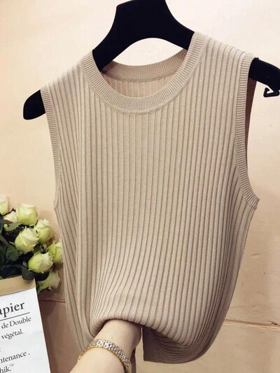 zjais Vasaros pavasario viršutiniai marškinėliai Moteriški megzti marškinėliai be rankovių Moteriški Elastingi Liekni laisvalaikio liemenės Apkarpyti viršutiniai marškinėliai Camis megztiniai marškinėliai