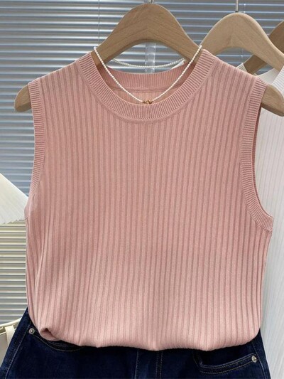 zjais Vasaros pavasario viršutiniai marškinėliai Moteriški megzti marškinėliai be rankovių Moteriški Elastingi Liekni laisvalaikio liemenės Apkarpyti viršutiniai marškinėliai Camis megztiniai marškinėliai