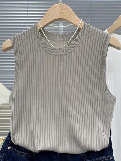 zjais Vasaros pavasario viršutiniai marškinėliai Moteriški megzti marškinėliai be rankovių Moteriški Elastingi Liekni laisvalaikio liemenės Apkarpyti viršutiniai marškinėliai Camis megztiniai marškinėliai