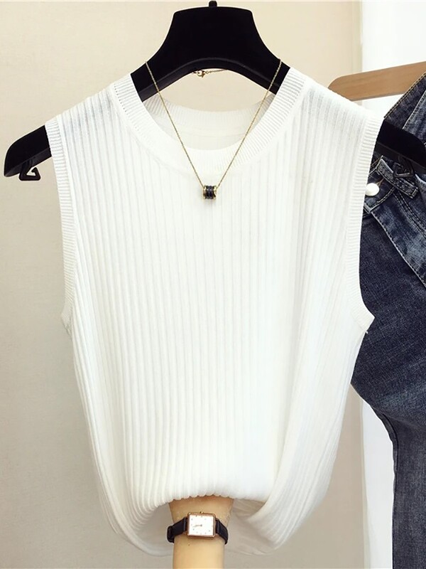 zjais Vasaros pavasario viršutiniai marškinėliai Moteriški megzti marškinėliai be rankovių Moteriški Elastingi Liekni laisvalaikio liemenės Apkarpyti viršutiniai marškinėliai Camis megztiniai marškinėliai