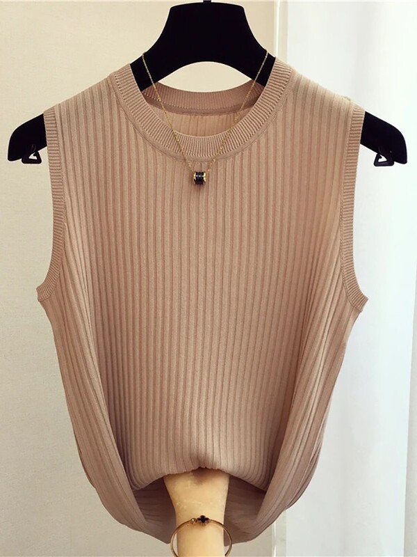 zjais Vasaros pavasario viršutiniai marškinėliai Moteriški megzti marškinėliai be rankovių Moteriški Elastingi Liekni laisvalaikio liemenės Apkarpyti viršutiniai marškinėliai Camis megztiniai marškinėliai