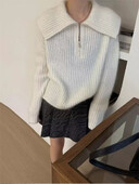 Pulover cu rever mare pentru femei toamna și iarna 2024, noul stil coreean leneș, topuri tricotate de înaltă calitate