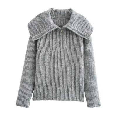 Pulover cu rever mare pentru femei toamna și iarna 2024, noul stil coreean leneș, topuri tricotate de înaltă calitate