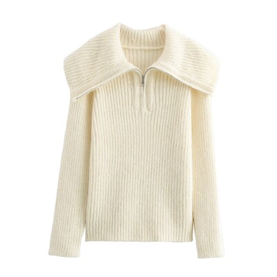 Pulover cu rever mare pentru femei toamna și iarna 2024, noul stil coreean leneș, topuri tricotate de înaltă calitate