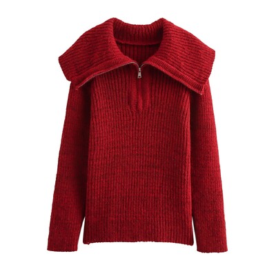 Pulover cu rever mare pentru femei toamna și iarna 2024, noul stil coreean leneș, topuri tricotate de înaltă calitate