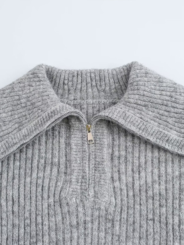 Pulover cu rever mare pentru femei toamna și iarna 2024, noul stil coreean leneș, topuri tricotate de înaltă calitate