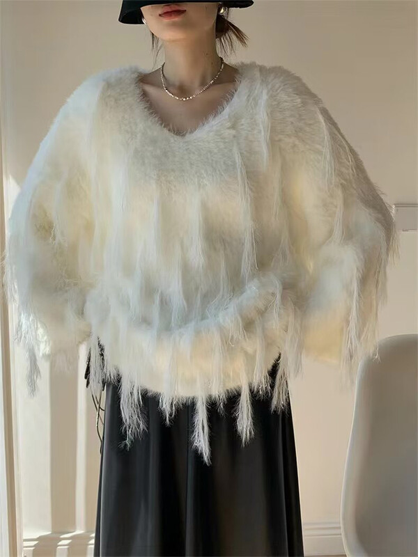 Novi ženski modni europski i američki stil, pleteni pulover s dugim rukavima i V-izrezom