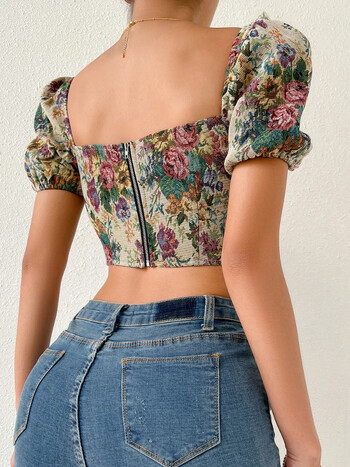 Σέξι γαλλικά μπλουζάκια Street Wear to Wear Out Floral κορσέδες Bustier Crop Top Tank Lace Up Γυναικείο λουλούδι καμισόλε Vintage κορσέ