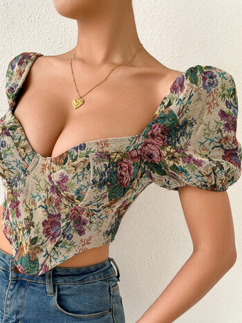 Σέξι γαλλικά μπλουζάκια Street Wear to Wear Out Floral κορσέδες Bustier Crop Top Tank Lace Up Γυναικείο λουλούδι καμισόλε Vintage κορσέ