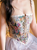 Ženski retro jacquard korzet Čipkani cvjetni obrub Bandage Bustier Kratke majice s lađastim izrezom Nepravilne majice bez rukava Ženske