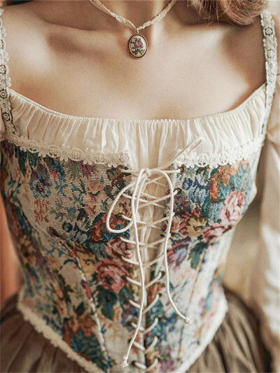 Ženski retro jacquard korzet Čipkani cvjetni obrub Bandage Bustier Kratke majice s lađastim izrezom Nepravilne majice bez rukava Ženske