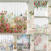 Perdele de duș cu model de flori de fluturi Perdele de baie Perdele de baie din poliester impermeabil cu 12 cârlige Perdeau de duș