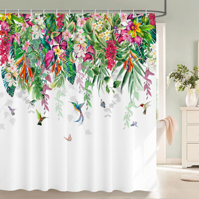 Perdele de duș cu model de flori de fluturi Perdele de baie Perdele de baie din poliester impermeabil cu 12 cârlige Perdeau de duș