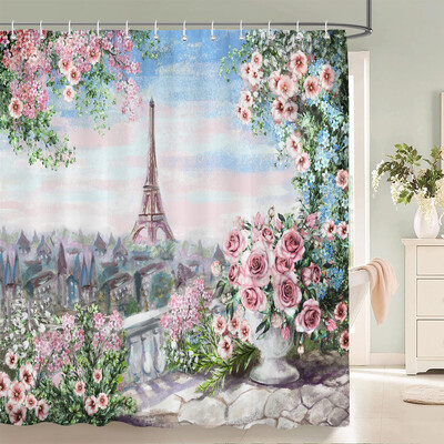 Perdele de duș cu model de flori de fluturi Perdele de baie Perdele de baie din poliester impermeabil cu 12 cârlige Perdeau de duș