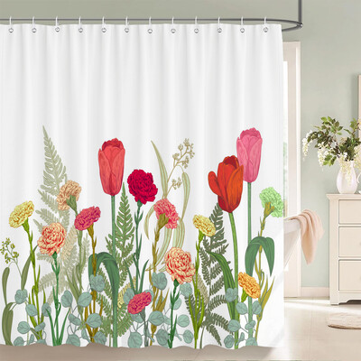 Perdele de duș cu model de flori de fluturi Perdele de baie Perdele de baie din poliester impermeabil cu 12 cârlige Perdeau de duș