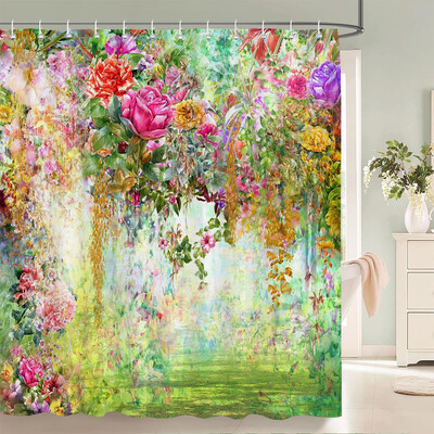 Perdele de duș cu model de flori de fluturi Perdele de baie Perdele de baie din poliester impermeabil cu 12 cârlige Perdeau de duș