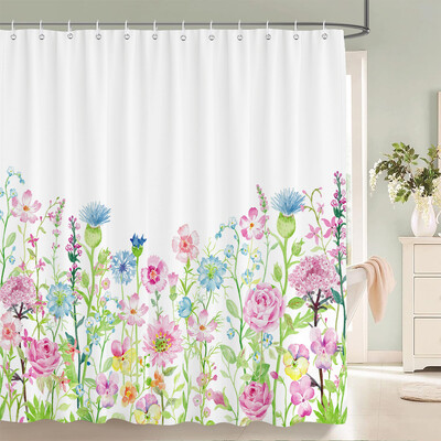 Perdele de duș cu model de flori de fluturi Perdele de baie Perdele de baie din poliester impermeabil cu 12 cârlige Perdeau de duș